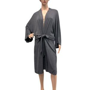 Donna Karan DKNY Women's Midi Length Robe Gray Tie Front Kimono Sleeves Sz 3X
